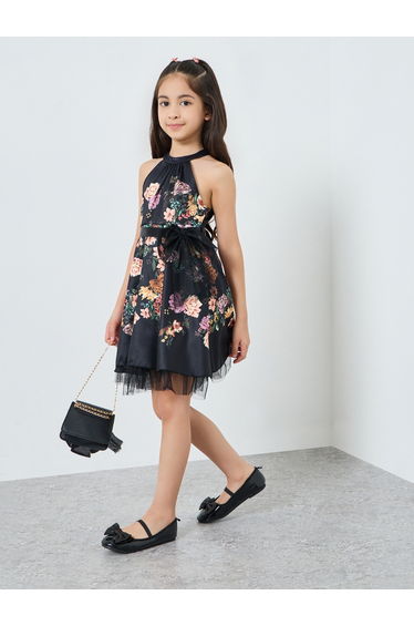 Girls Floral Halter Neck Dress