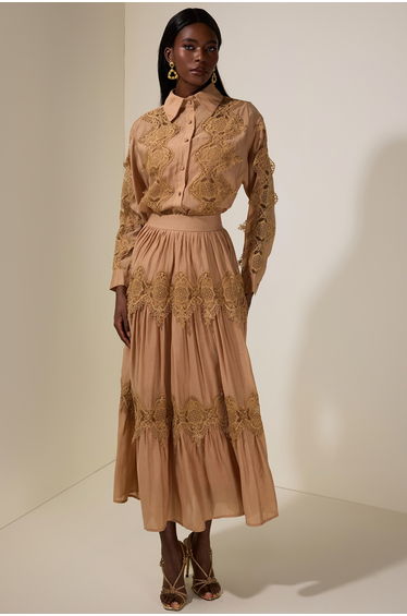 Lace Single Breasted Top & Mid Waist Midi Skirt Set