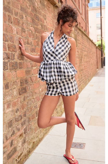 Black Gingham Linen Hotpant Short Co-ord