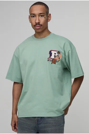 Collector's Edtn Embroidered Badge Oversized T-shirt - dusty green