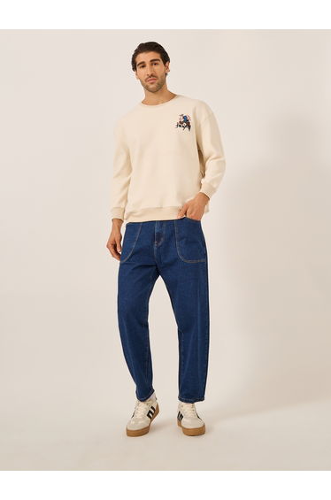 Embroidered Round Neck Oversized Sweatshirt