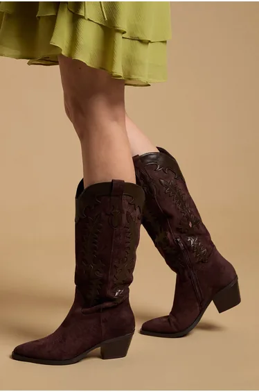 Jessie Faux Suede & Leather Western Cowboy Calf Boots