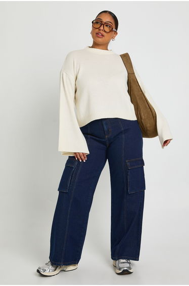 Plus Crew Neck Knit Jumper - cream