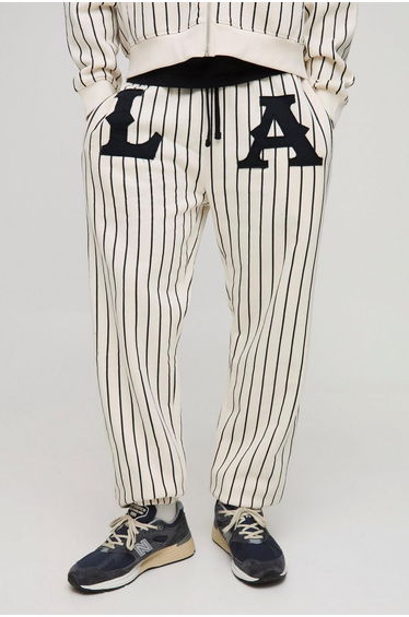 Relaxed LA Applique Pinstripe Joggers - ecru