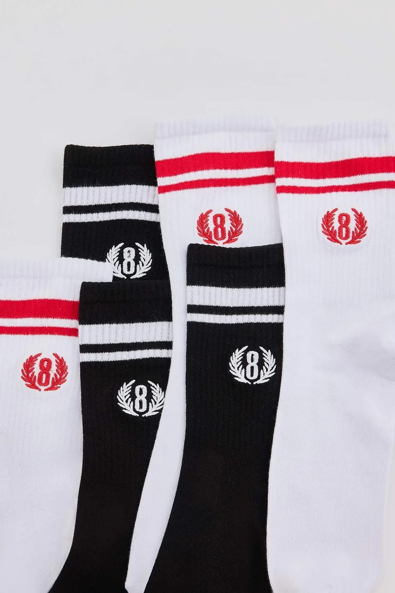 Black-White Unisex Embroidered College 6-Pack Socks - 1