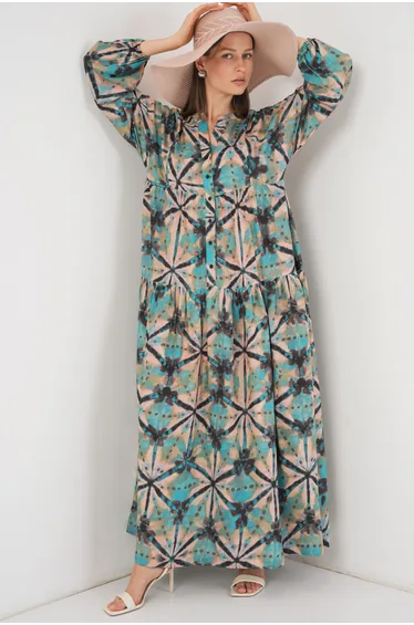 BDART Floral V-Neck Maxi Dress with Button Closure