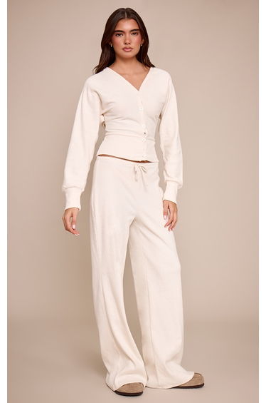 Ecru Soft Ribbed Button Up Cardigan