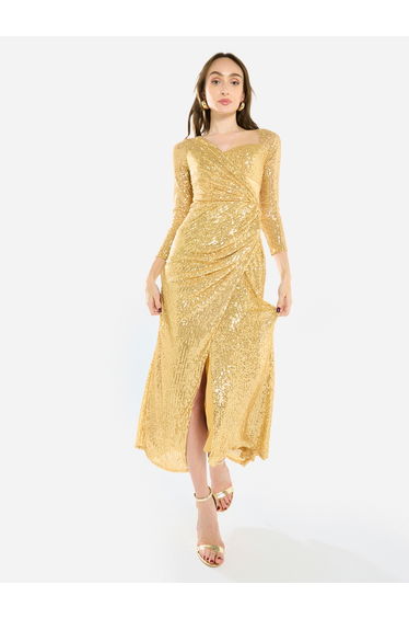 Women Sequin Wrap Slit Maxi Dress