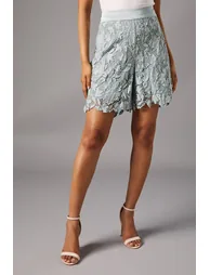 Petite Lace Shorts With Satin Waist - 1