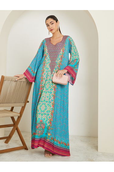 Blue Printed A-Line Jalabiya