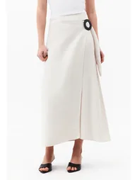 Long Belted A-Line Skirt - ALMOND MILK - 1