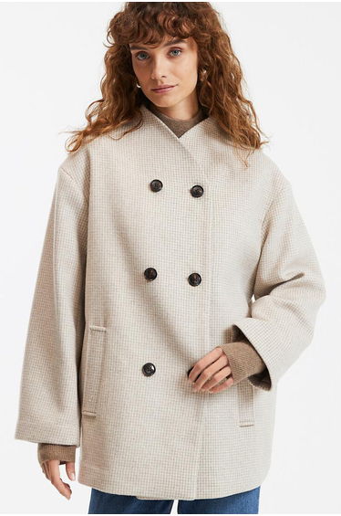 Recycled Checked Winter Coat, Mid-Length