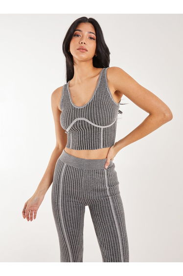 Two Tone Rib Corset Detail Top