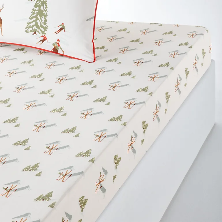 St Moritz Alpine 100% Cotton Percale 200 Thread Count 30cm Fitted Sheet