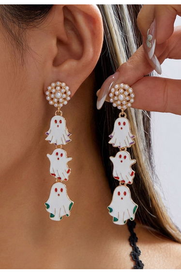 Triple Cartoon Ghosts Pearl Earrings for Halloween Nights & Photoshoots