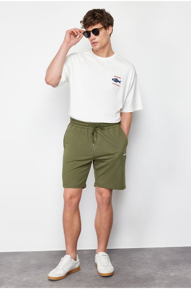 Khaki Men's Regular Medium / Normal Cut Shorts with Text Print