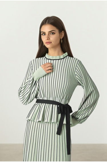 MINT STRIPED KNIT PULLOVER