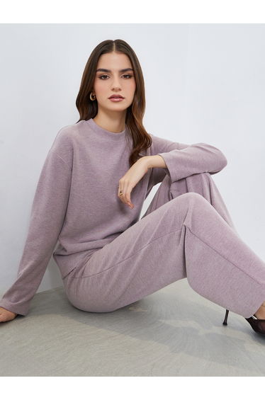 Women Lilac Knit Top and Pants Co-Ords