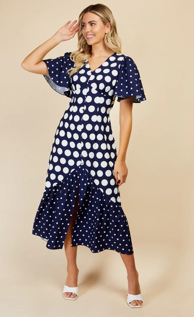 polka dot midi summer dress PINCH Polka Dot Flared Midi Dress