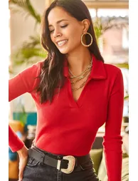 Women's Red Polo Neck Sharon Camisole Blouse - 4