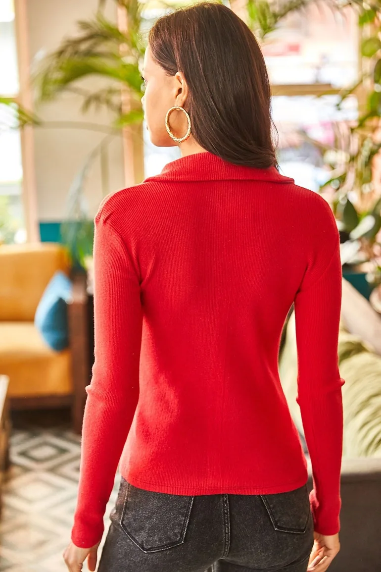 Women's Red Polo Neck Sharon Camisole Blouse - 1