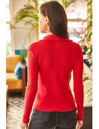 Women's Red Polo Neck Sharon Camisole Blouse - 1