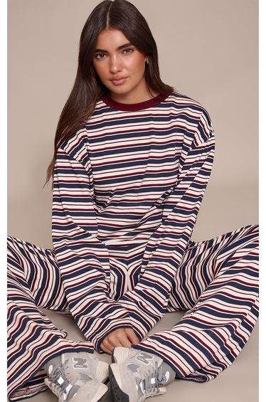 Burgundy Striped Long Sleeved Top