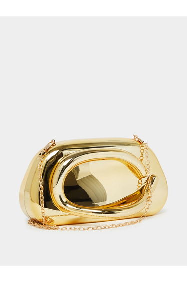 Smooth Metallic Clutch with Chain Strap