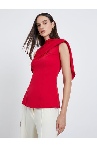 Solid Sleeveless Draped Detail Top