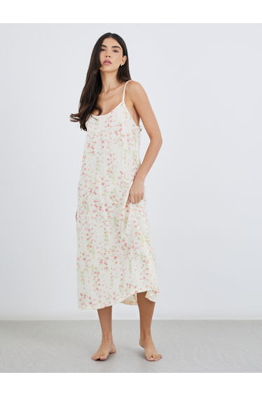 Cotton Gauze Ditsy Floral Print Slip Dress