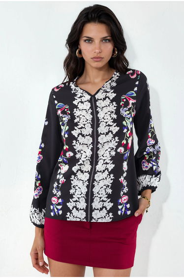 MSN Floral V-neck Crepe Blouse