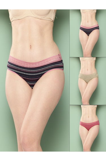 Pack of 3 - Printed Lace Waistband Bikini