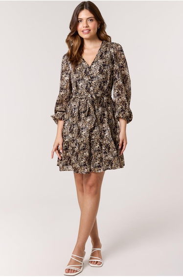 Button Up Belted Chiffon Mini Dress