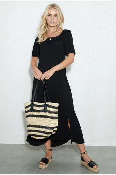 Petite Black Frill Neck Midaxi Dress