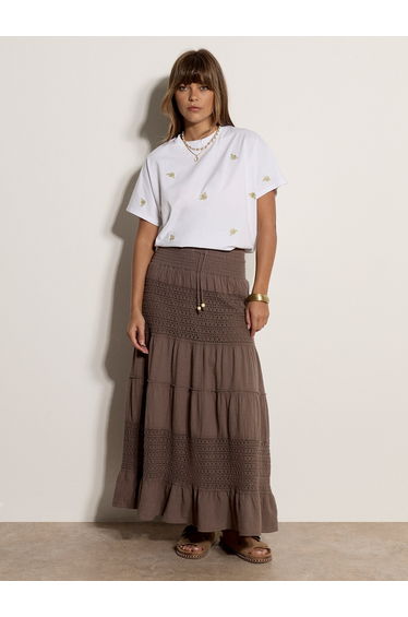 Cotton Crochet Tiered Maxi Skirt