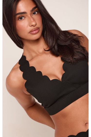 Petite Black Sculpt Scalloped Edge Triangle Sports Bra