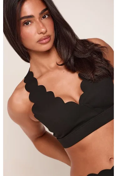 Petite Black Sculpt Scalloped Edge Triangle Sports Bra