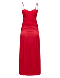 Red Chiffon Dropped Waist Ruched Detail Maxi Dress - 4