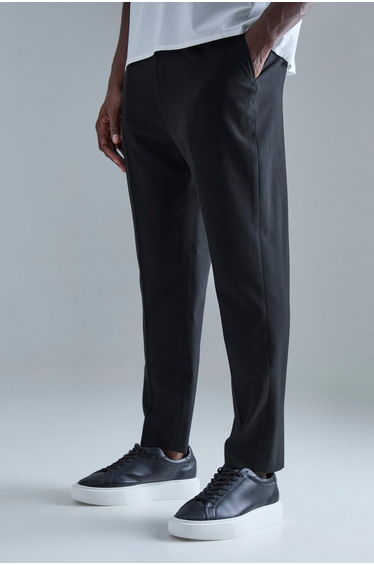 High Rise Tapered Crop Tailored Trouser - black