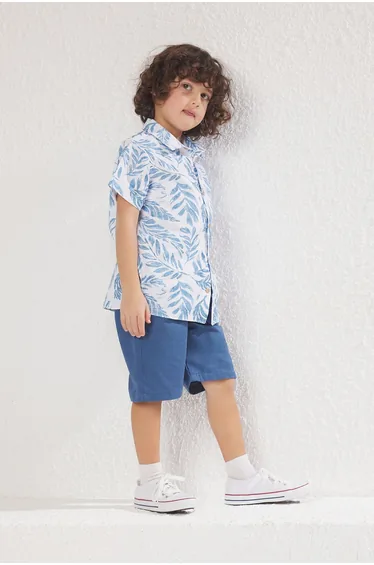Blue Boy Cotton Tropical Printed Woven Shirt Shorts Bottom-Top Set