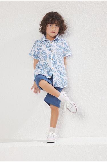 Blue Boy Cotton Tropical Printed Woven Shirt Shorts Bottom-Top Set