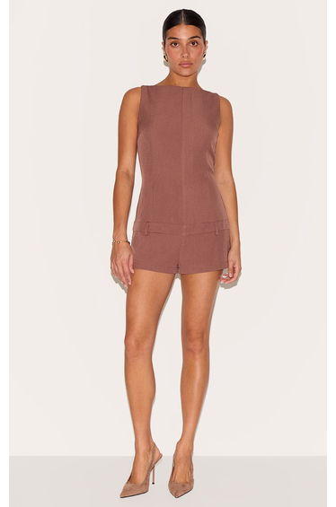 Petite Mocha Tailored Boat Neck Playsuit