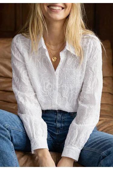 Tapework Lace Embroidered Crochet Pocket Cotton Shirt for Office Days & Weekend Trips