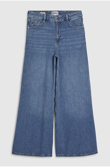 Petite Blue High Waisted Soft Wide Leg Jeans