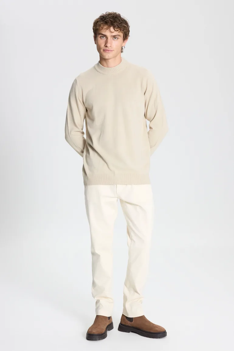 Beige Non-Pilling Standard Fit Regular Cut Half Turtleneck Knit Sweater