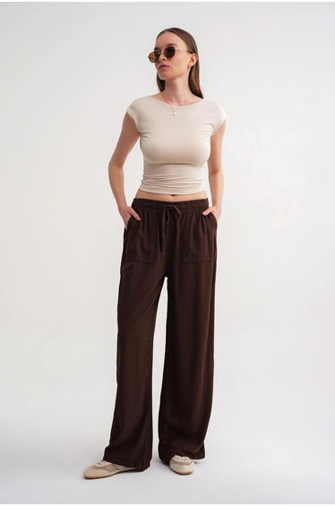 Mixray Elastic Waist Straight Leg Pants