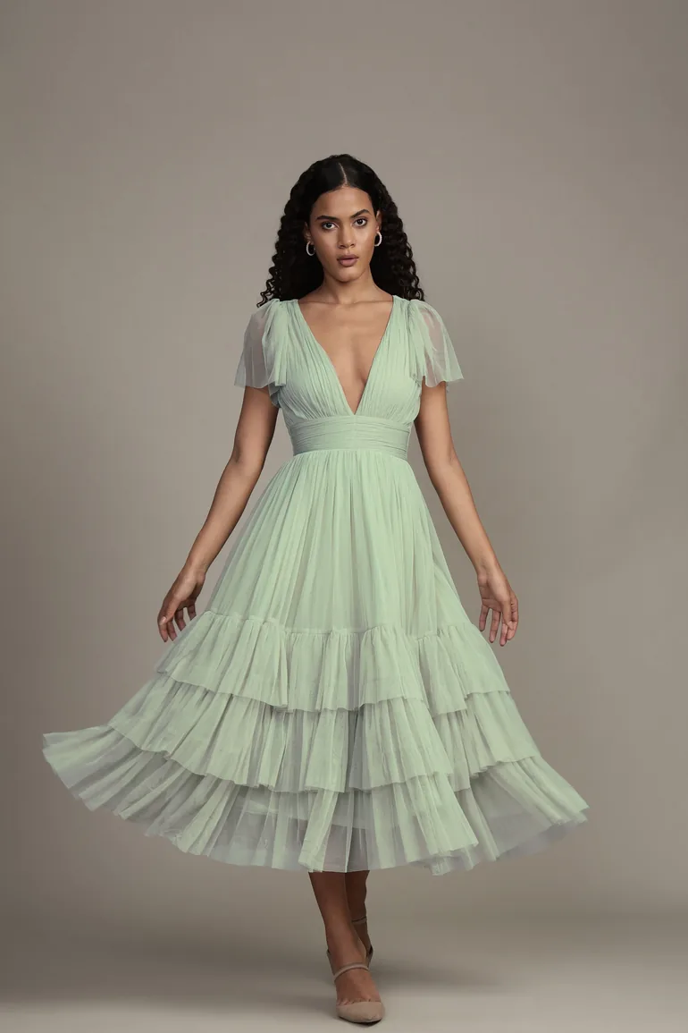 sage green beaded bridesmaid dress Elegant Sage Green Spaghetti Strap A Line Beaded Evening Prom Dress LA73556