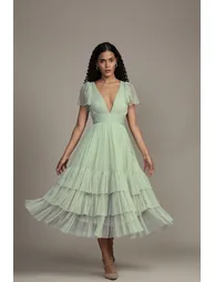 Madison Sage Green Tulle Bridesmaid Midaxi Dress