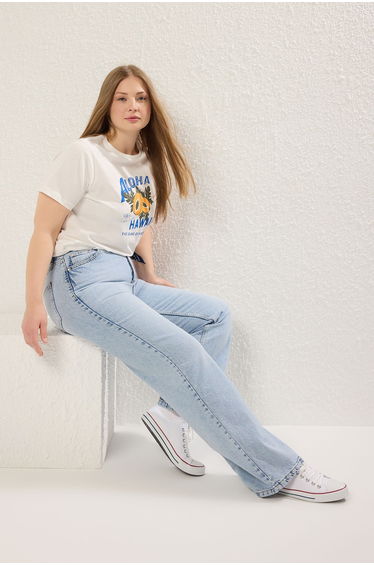 Blue High Waist Wide Leg Large Size Jeans