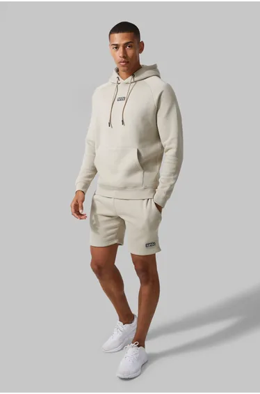 Regular Fit Man Active Gym Training Hoodie & Short Set - taupe